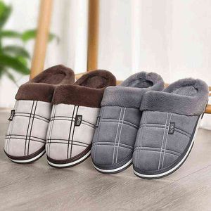 Men Shoes Slippers With Fur Home Winter Slippers Indoor Suede Farmer Fur Plush 2021 New Non Slip Large Size 50 slippers For Men J220716