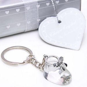 50pcs Crystal Wedding Favors Baby Bootie Key Chains na caixa de presente ch￡ de beb￪ BAPTISM BAPTISM SOVENIR MINI SOME