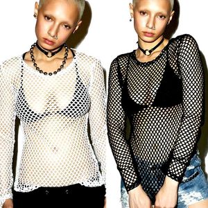 Women's Blouses & Shirts Sexy Fishnet Tops Fashion Womens Mesh Long Sleeve Blouse Top Ripped Shirt Summer Ladies Gothic ShirtWomen's
