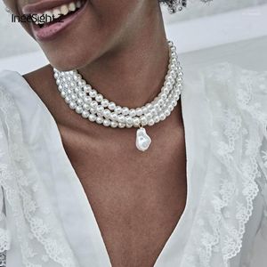 Chokers Ingesight.z Punk Çok Katmanlı Takip İnci Suçlu Kolye Yaka İfadesi Boho Kadınlar İçin El Yapımı Kolye Sidn2