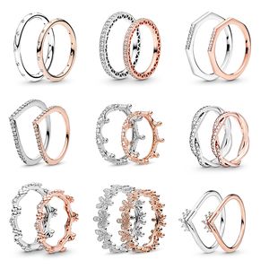 New Popular 925 Sterling Silver Plated Rings Sparkling Bow Knot Stackable Rings Cubic Zirconia Women Men Gifts Pandora Jewelry Specials