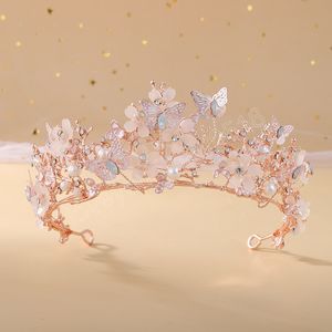 Bridal Crown Pearl Rhinestone Tiara Butterfly Fryzjer Wedding Hair Akcesoria Księżniczka Korona Tiary