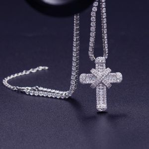 Pendant Necklaces Classic Cubic Zirconia Cross Necklace For Men Women Fashion Gold Silver Color CZ Tennis Chain Hip Hop Gifts