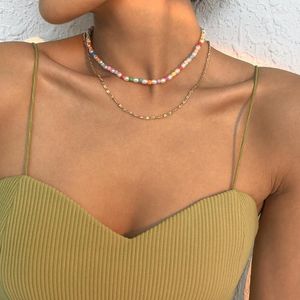 Chokers Ethnic Pearl Necklaces For Women Colorful Mini Beads Charms Chain Necklace Fashion Golden Color Party Je Sidn22