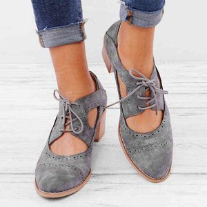 2020 new summer retro shoes ladies lace-up sandals chunky high heel sandals women casual shoes plus size 35-43 G220518