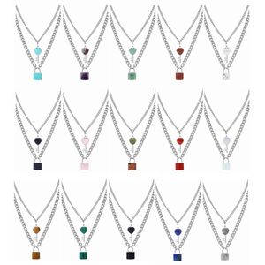 QIMOSHI Dainty Layered Lock and Key Choker Jewelry for Men Girl Boys Women Gemstone Pendant Chain Necklace Girls