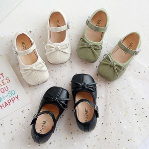Spring Autumn Girls Princess Shoes Butterfly Mary Janes White Black Leather For Kids Flats Child Single Shoe Baby Toddlers 220525