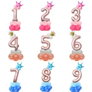 Merry Christmas 1 2 3 4 5 6 7 8 9 Rose Gold Number Foil Balloons Digital Latex Helium Balloon Set Wedding Baby Shower Birthday Party Decoration JY1126