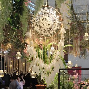 Asibikaashi Dream Catchers Macrame Beige 40cm Large Round Hanging Dreamcatchers Christmas Decoration Big Home Room Wall Decor 220407