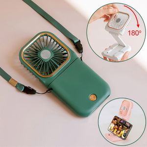 Mini Fan Cooling Foldable Hanging Neck Fan USB Adjustable Rechargeable Desktop Air Cooler Phone Holder 3 Gears Handheld Portable Outdoor Cool Down 3000mAh Battery