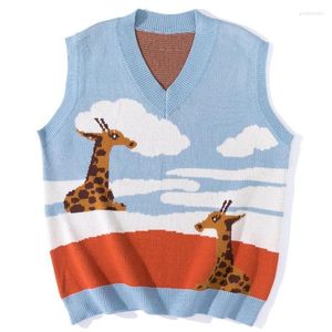 Mäns västar Lacible män stickade tröjor väst harjuku Streetwear Cloud Giraffe mönster stickad mode ärmlösa stickkläder tankar Autumn Guin22