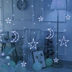 110V 220V LED Star Lamp Fairy Curtain String Lights Christmas Garland Outdoor For Bar Home Wedding Party Garden Window Decor 220408