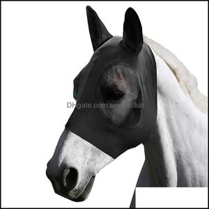 3 Season Black Supplies Breathable Stretchy Knitted Fabric+Mesh Anti Mosquito Mask For Horse Riding Equestrian Equipment Drop Delivery 2021