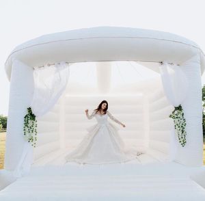 Casa di rimbalzo bianca Oxford da 13x13 piedi/15x15 piedi con castello gonfiabile per matrimoni gonfiabili in PVC/letto da salto/buttafuori con aeratore per attività di feste ed eventi