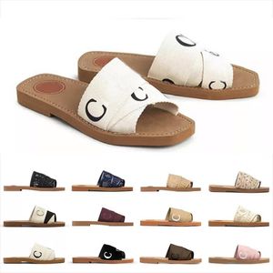 Wholesale womens mules for sale - Group buy Woody flat Mules slide Women Slippers sandals designer canvas slippers rubber slides white black pink Khaki bordeaux Lettering Fabric womens summer outdoor shoes