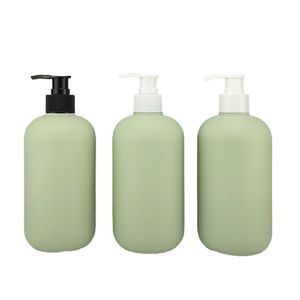 Flacone per lozione in plastica verde vuoto a spalla rotonda da 500 ml Pompa bianca nera Confezione cosmetica Shampoo Gel doccia Contenitore ricaricabile