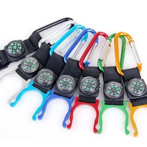 Multifuncional Montanhista Mountaineing Compass Keychain Chain Chain Camping Caminhando Water Bottle Clip Hook File Lock Strap Solter