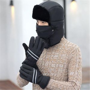 Ladies Winter Cotton Hat Men Thickened Warm Wind - Proof Cap Collar Gloves Sets Head Wear Beanies Scarf Plush Accessory Beanie/Skull Caps Eg