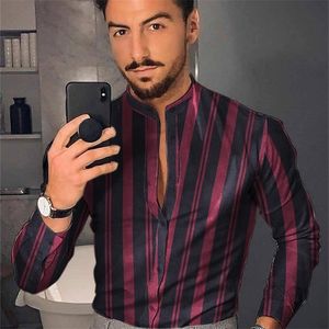 Men's Shirt Hawaiian Men Single Button Wild Printed Male Blouses Long Sleeved Striped 220401