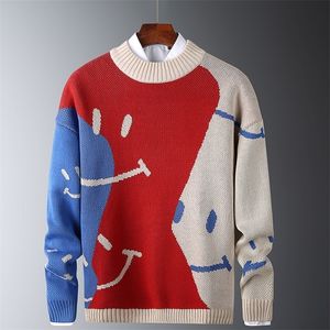 Casual Sweaters Mens Fit Knitted Slim Sweaters Cotton Long Sleeve Round Collar Male Warm Pullovers Patchwork Color Trendy Style 201126