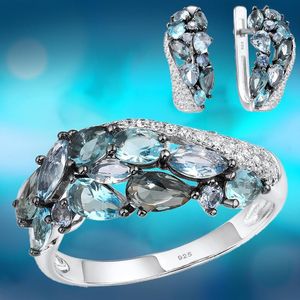Küpe Kolye Aquamarine Kristal Takı Seti Moissanite Gelin Düğün Nişan Halkası Anneler Günü Hediyesi Joyas Para Damasearrings