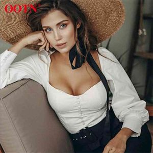 Ootn Square Collar Tunic White Women Blouse Shirt Feminino Summer Summer Sexy Puff Sleeve Tops Ladies Office Bloups Casual 210326