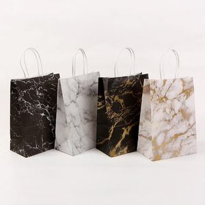 Presentförpackning 2st Festival Christmas Paper Bag Marble Design Printing White Kraft Year Packaging Twist Handegift