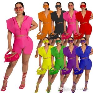 Womens Designer Clothing 2022 Summer Hoodies Tracksuits Zipper Strap Two Piece Shorts Set