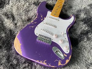 Chinesische E-Gitarre, Matllic Purple Color ST, handgefertigter Korpus aus Fen Alder im alten Stil und Ahornhals