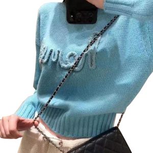 2021 Дизайнерский высококачественный женский свитер, удобный, теплый, с вышивкой, с круглым вырезом, сочетание цветов 3 C-C S-XL
