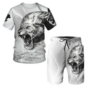 Cool Animal 3D Lion Printed Mens Tshirts Shorts Casual O Sects Tops Men Screat Suits 2pc Set Man Summer и Autumm Sport Suit 220719