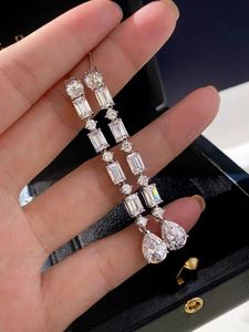 Choucong Top Verkauf Wasser Lange Tropfen Diamant Baumeln Ohrring 925 Sterling Silber Hochzeit Tropfen Ohrringe für Frauen Braut Versprechen Verlobung Party Schmuck Geschenk