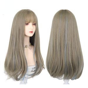 かつらの女性長い巻き毛フルヘッドセット日本と韓国現実的なマイクロ - カーリー化学繊維エアバングウィッグ