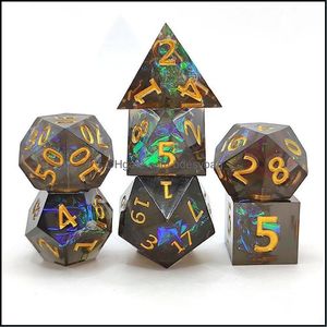 Andra lösa pärlor Jewelry Fantasy Mirror Harts D4 D6 D8 D10 D12 D20 DICE Black Polyhedral RPG DND COC Set With Sharp Edge Board Table Games