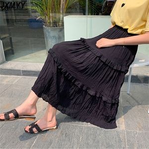 Fashion chiffon pleated white fairy skirt spring style thin a-line pleated umbrella ss skirt summer JXMYY 210412