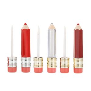 Packing Empty Bottle Creative DIY Pencil Style Red Clear Brown Lip Gloss Tube med inner Plug Refillable Cosmetic Portable Packaging Container 5 ml