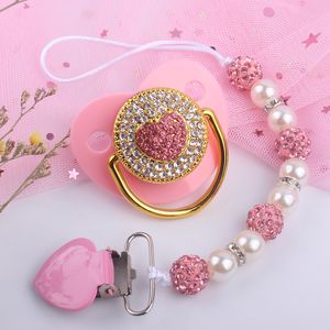 2pcs/set Love Heart Bling Baby Pacifier e chupeta Presente de chuveiro da corrente de clipes 0-6 meses