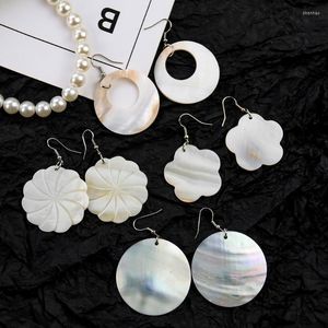 Dangle & Chandelier Design Natural Abalone Sea Shell Hollow Round Earring Waterdrop Flower Mother Of Pearl White Black MOP Silk Dress Woman