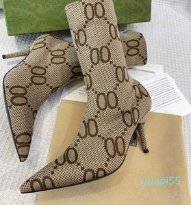 Gestrickte Socke Overknee-hohe, hohe Stiletto-Stiefel, elastische, oberschenkelhohe, spitze Ankle Booties für Damen der Luxusklasse