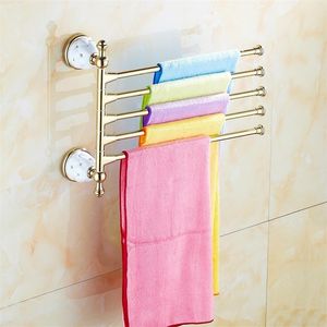 Towel Racks 4 Movable Brass Golden Rotate Towel Holder Hangers Wall Mount Towel Bar Bathroom Accessories T200915