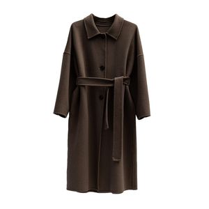 Autumn Winter wool coat Single breasted Maxi coat 201102