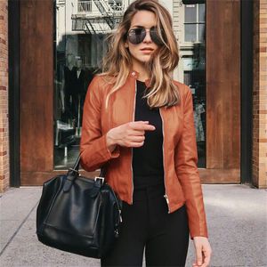 Frauen Jacke PU Leder Outwear Reißverschluss Casual Outfit Frühling Herbst Frauen Mode Kurzdünne Fahrradmäntel weiblich