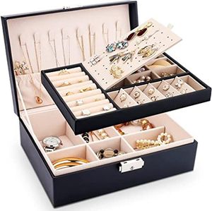 Caixa de jóias de grande capacidade O organizador de couro PU organizador de colar de colar multifuncional embalagens de caixa de armazenamento para mulheres meninas