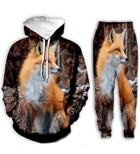 2022 Animal Fox 3D Printed Men's Hooded Sweatshirt Set Pants Men's Sportswear Tracksuit Long Sleeve Men's Clothing Suit Hip Hop Pants + Hoodies A03