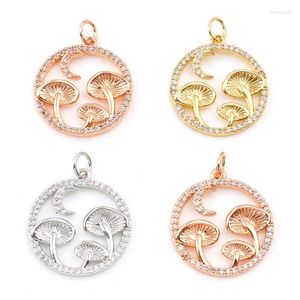 Pendant Necklaces Copper Micro Pave Charms Multicolor Round Mushroom Hollow Cubic Zirconia Metal Pendants DIY Necklace Jewelry Gifts 25mmx19