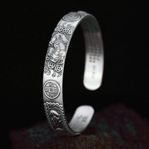 Bangle Antique Silver Color Pixiu Sculpture Vintage Sutra Lucky Heart Pendant Armband Punk Men pojkar har charm smycken presentbangle