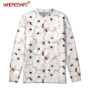 Whereis -Sart Nordic Flower Women Sweatshirt Street Giyim Üstleri Uzun Kollu Hoodies Pullover Kızlar Büyük Boy Sweatshirt Sudaderas Mujer 201210