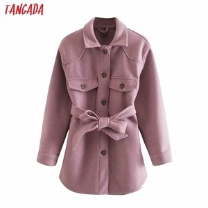 Tangada Women Thick Wool Coats Jacket With Slash Long sleeves pocket Ladies Elegant Autumn Winter coat 4M55 201215