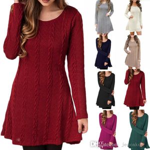 Women Dress Designer Knitted Round Neck Long-sleeved Sweater Fashion Casual Ruffle Skirt Ladies Plus Size Clothing 8 Colors