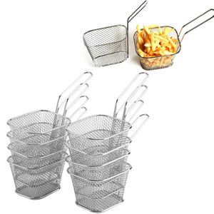 Utensili da cucina Patatine fritte Cestini per friggere Cestello in acciaio inossidabile Cestini per patatine fritte Cestello per friggitrice Mini colino per servire la presentazione del cibo